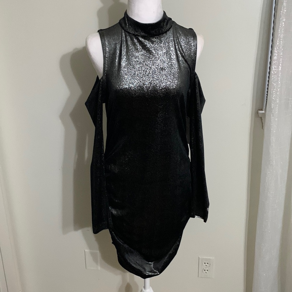 Juicy Couture mini dress shiny gray with cold shoulder NEW